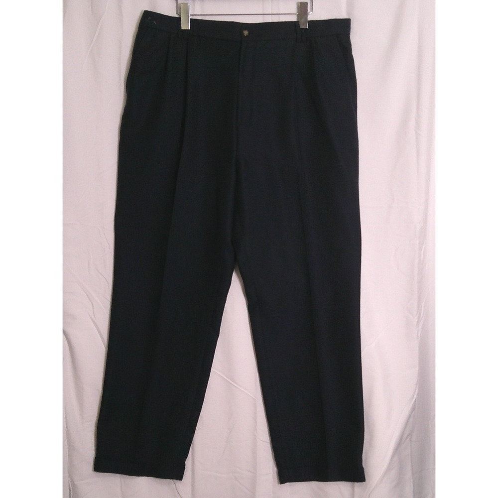 Greg Norman Mens Flat Front Microfiber Golf Pants 42x32 Black Shark Logo